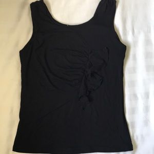 Free w a bundle black stretch viscose jersey lined tank w front ruffle  EUC